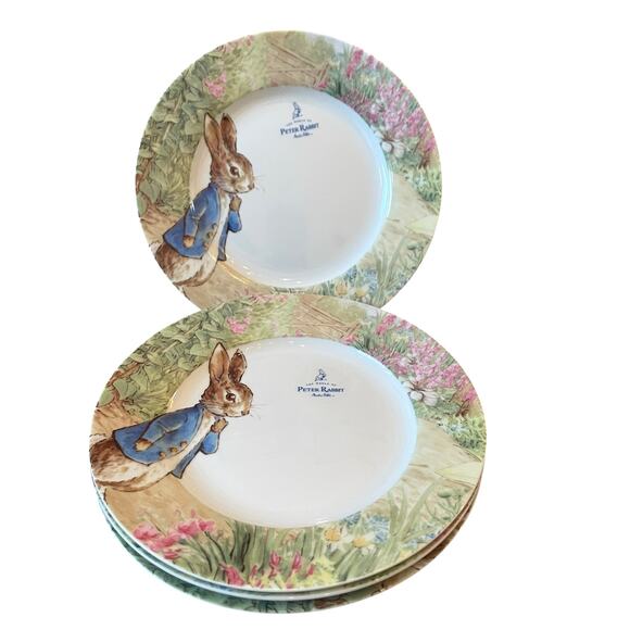 Peter Rabbit Salad Plates Spring Garden The World Of Beatrix Potter 8" Set 4 New - Picture 3 of 16